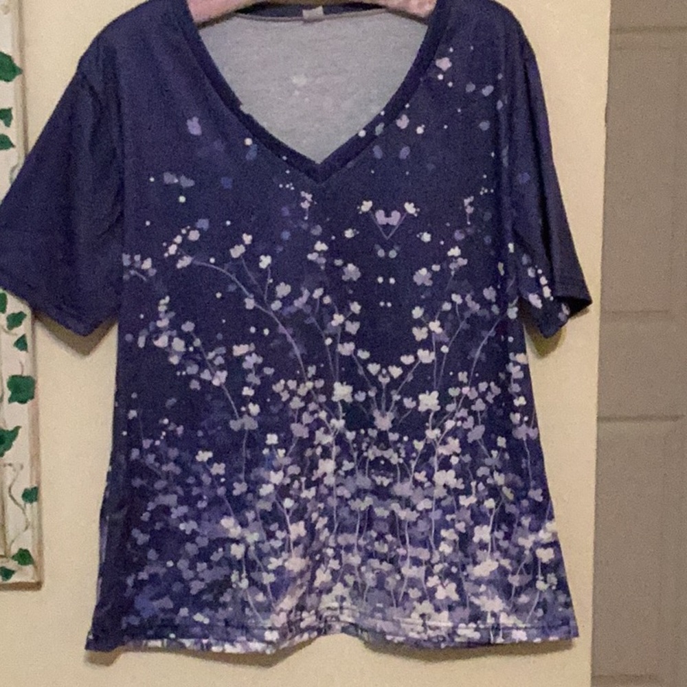 Floral V-Neck Blue Top